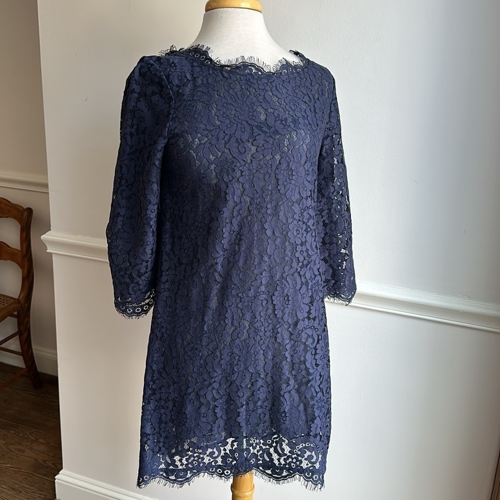 Joie Portia Lace Overlay Navy Blue Shift Dress small EUC - Picture 2 of 7